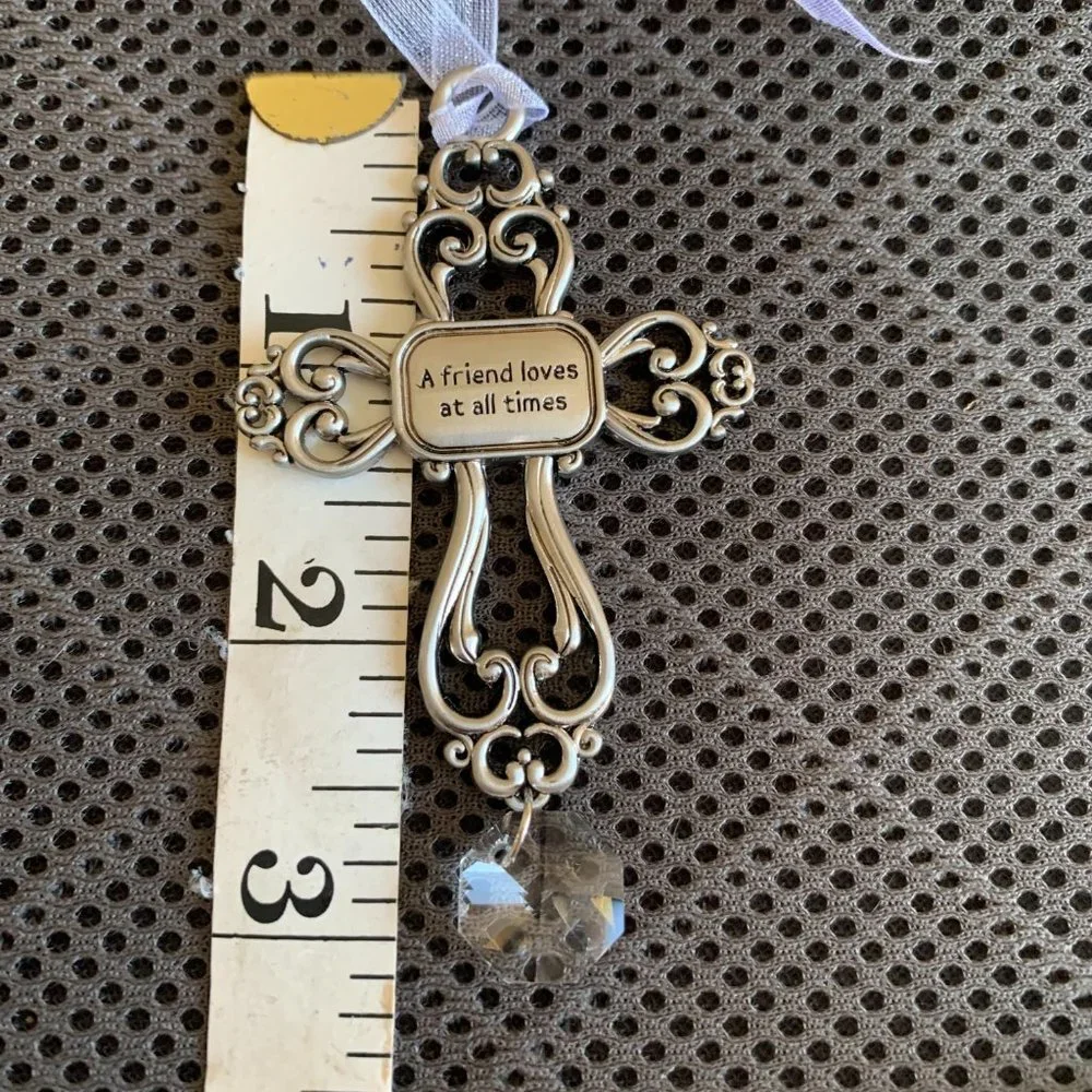 Silver Friendship Cross with Ribbon for Hanging - NWOT